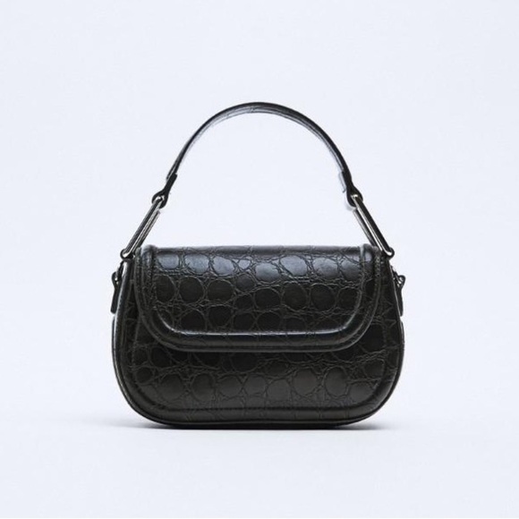 NWT. Zara Black Tortoiseshell Crocodile Pattern Crossbody Bag. - Picture 1 of 5